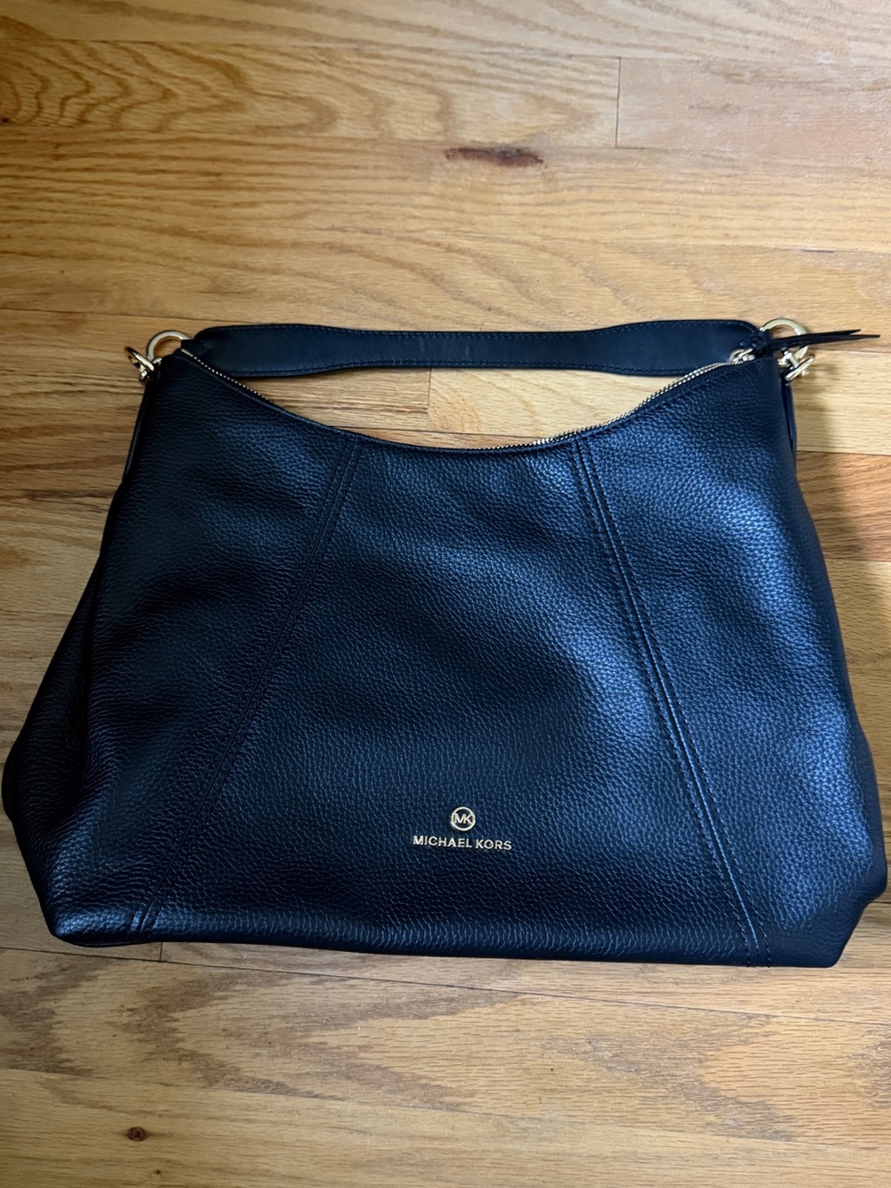 Michael Kors Black Pebbled Leather Shoulder Bag with Gold Hardware